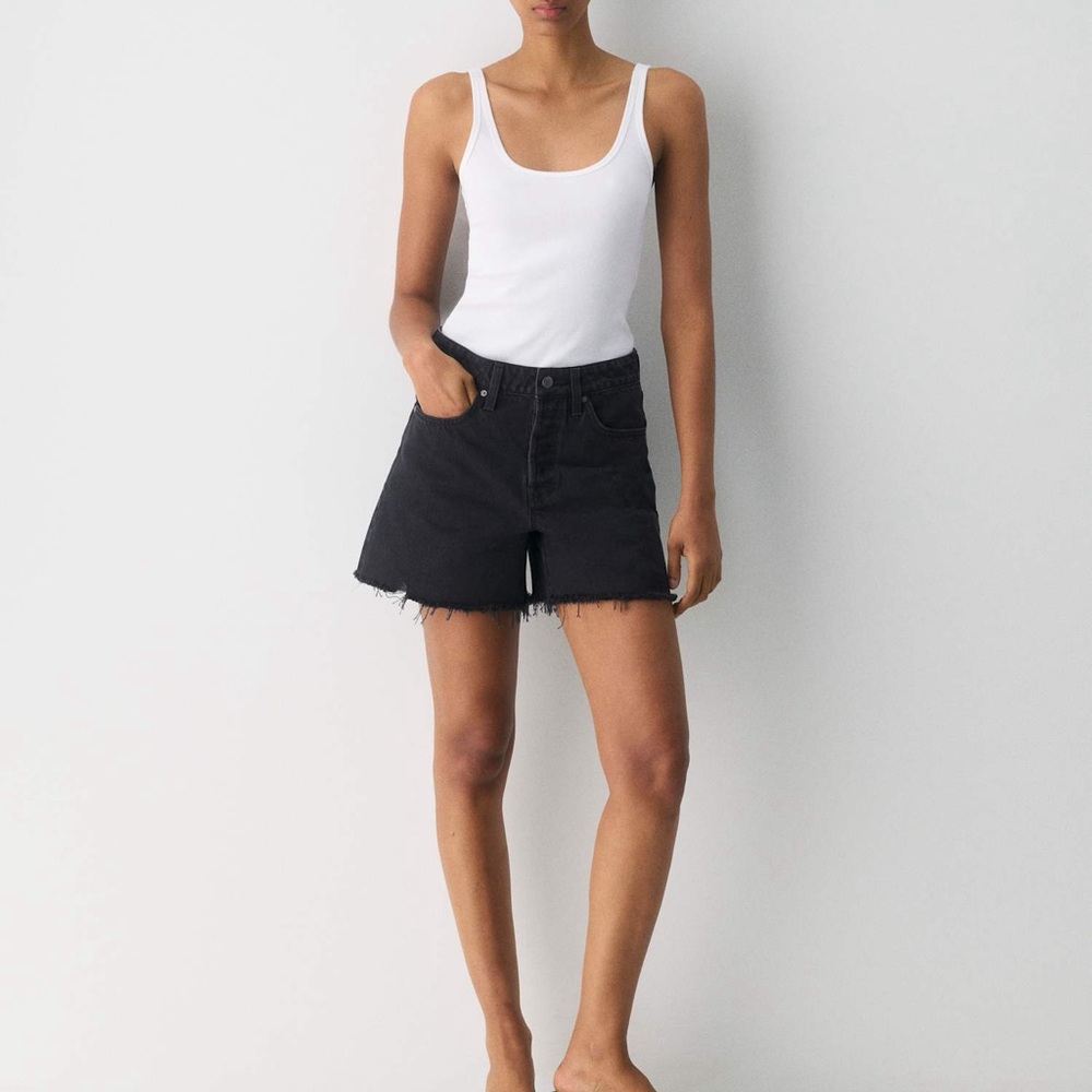 Denim Forum Ex Boyfriend Hi Mid Thigh Denim Black Shorts Women Size 31